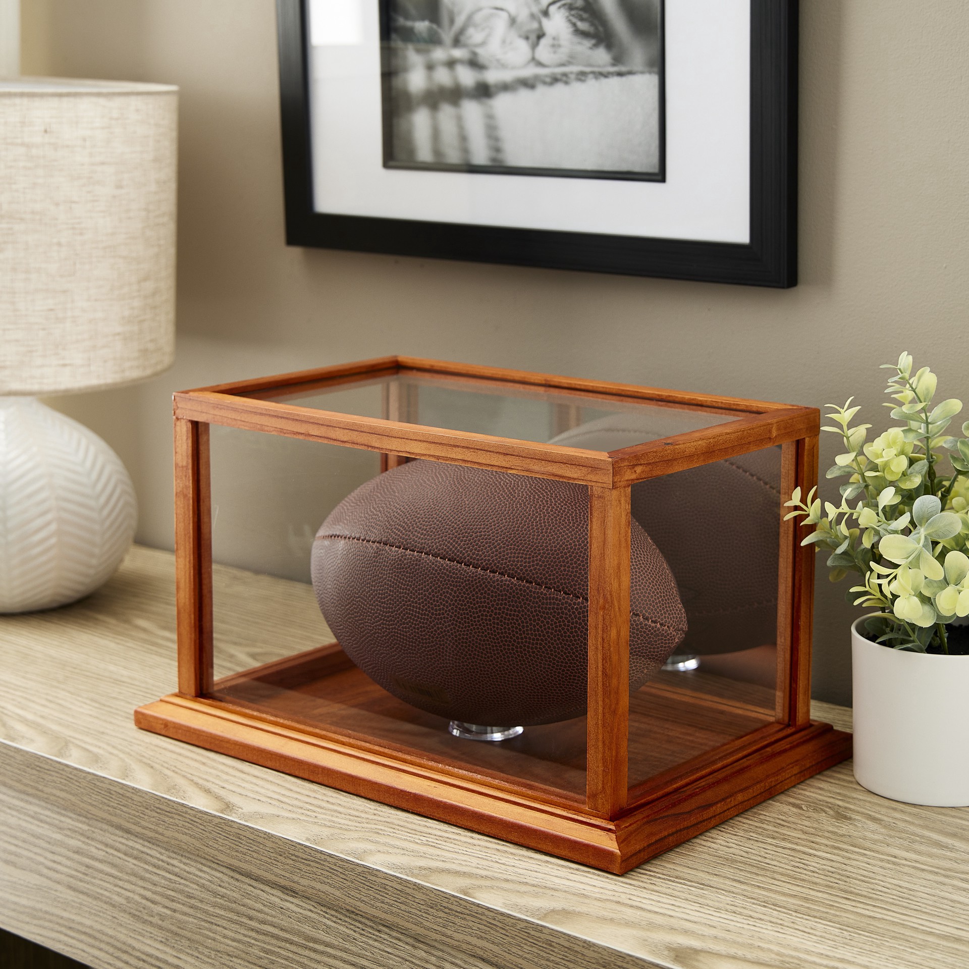 slide 2 of 2, Brown Football Display Case With Mirror Back By Studio Decor, 9 in x 12 in x 8 in