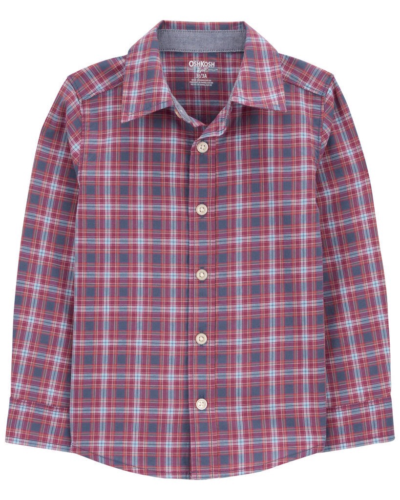slide 2 of 3, Oshkosh Baby Plaid Button-Front Shirt Red 12M, 1 ct