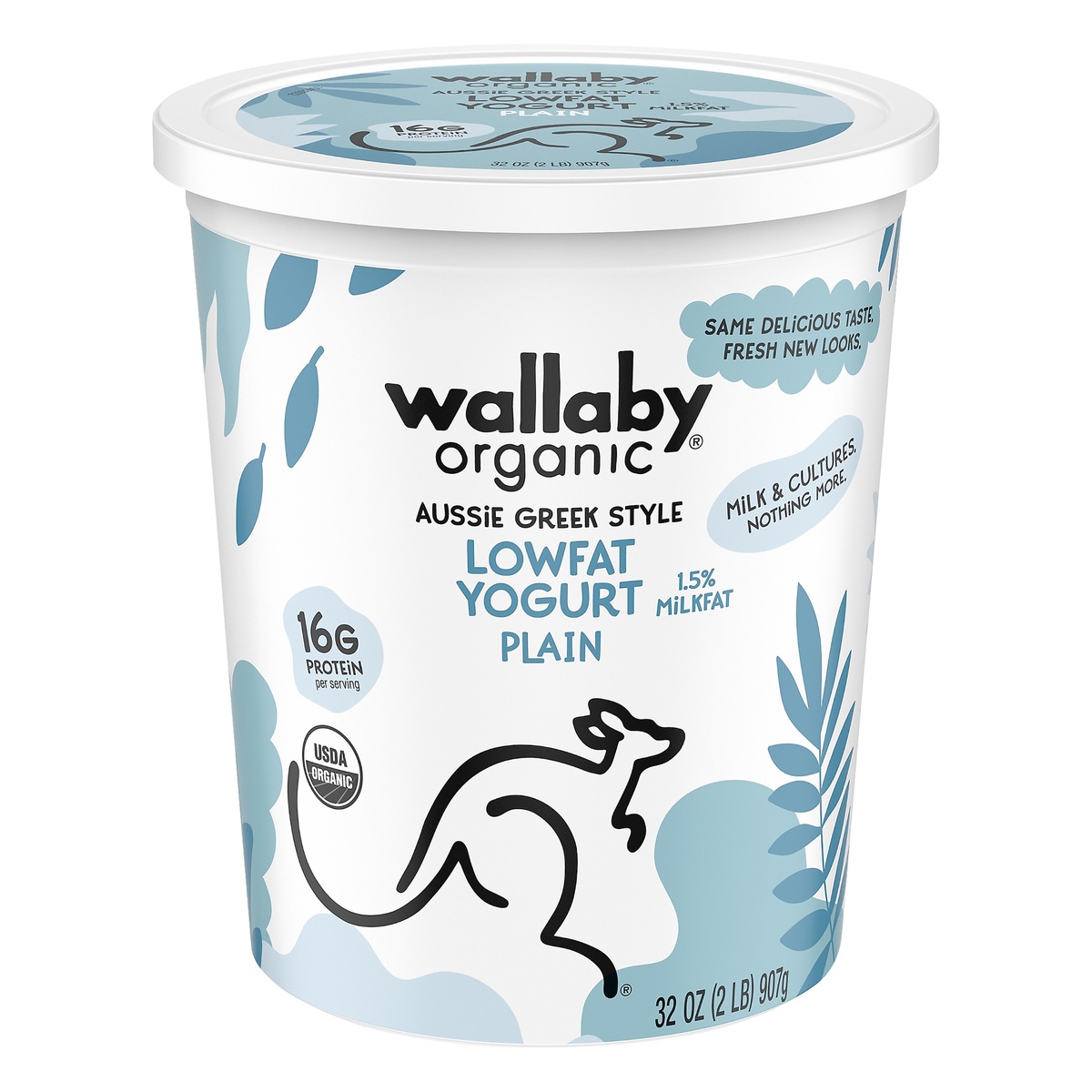 slide 1 of 1, Wallaby Organic Greek Plain Low Fat Yogurt, 32 fl oz