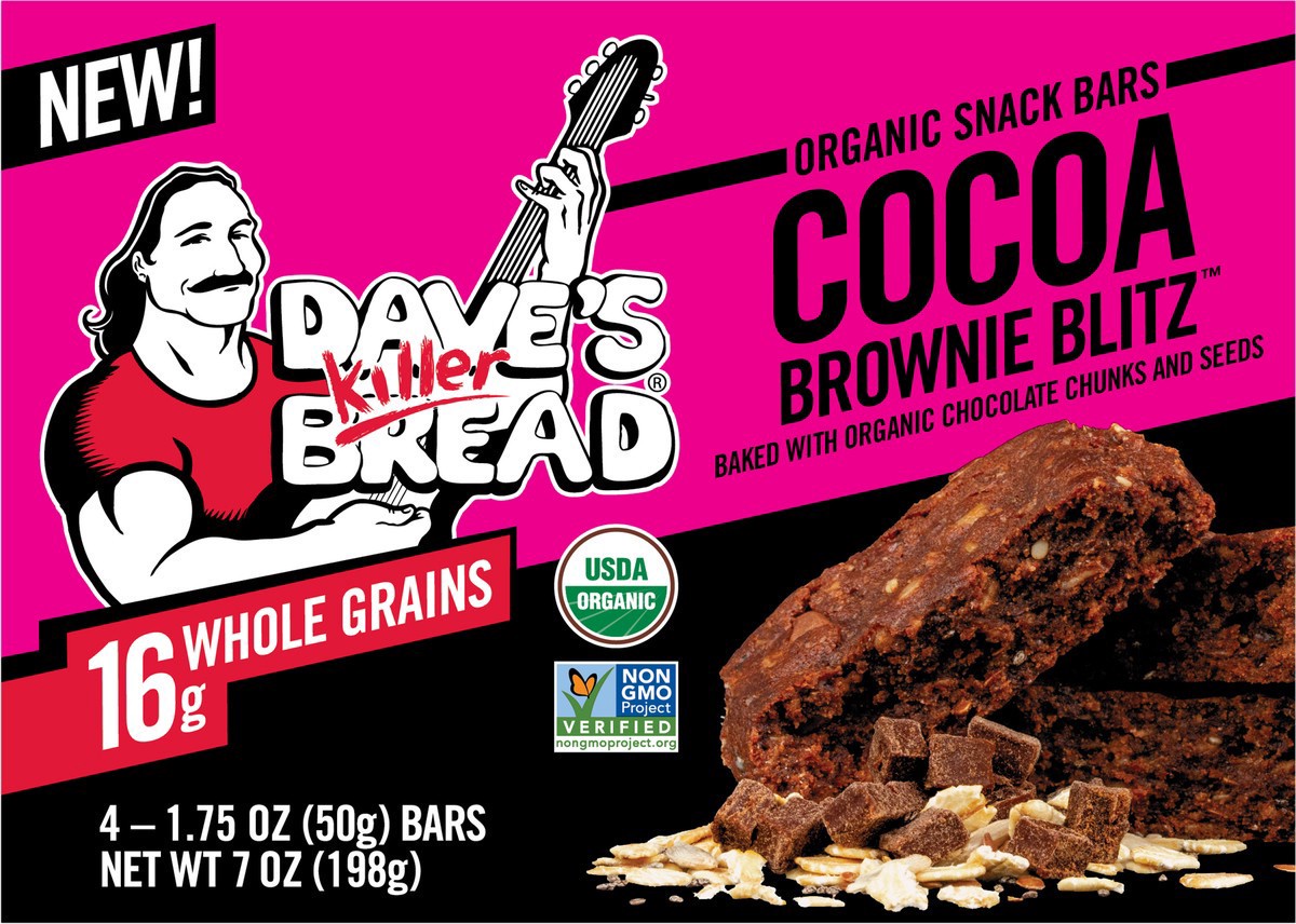 slide 2 of 9, Dave's Killer Bread Snack Bars, Organic, Cocoa Brownie Blitz, 4 ct