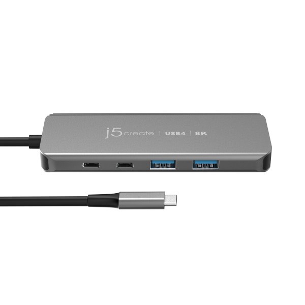 slide 4 of 5, j5create 8K USB4 5-in-1 Travel Hub, 7/16""H x 4-5/8""W x 1-13/16""D, Space Gray, JCH453, 1 ct