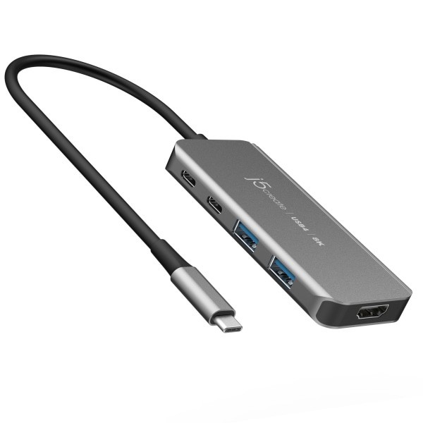 slide 1 of 5, j5create 8K USB4 5-in-1 Travel Hub, 7/16""H x 4-5/8""W x 1-13/16""D, Space Gray, JCH453, 1 ct
