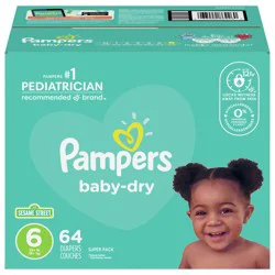 Pampers Baby Dry Diapers, Size 6, 35+ lbs, 64 Count, Absorbent Disposable Diapers