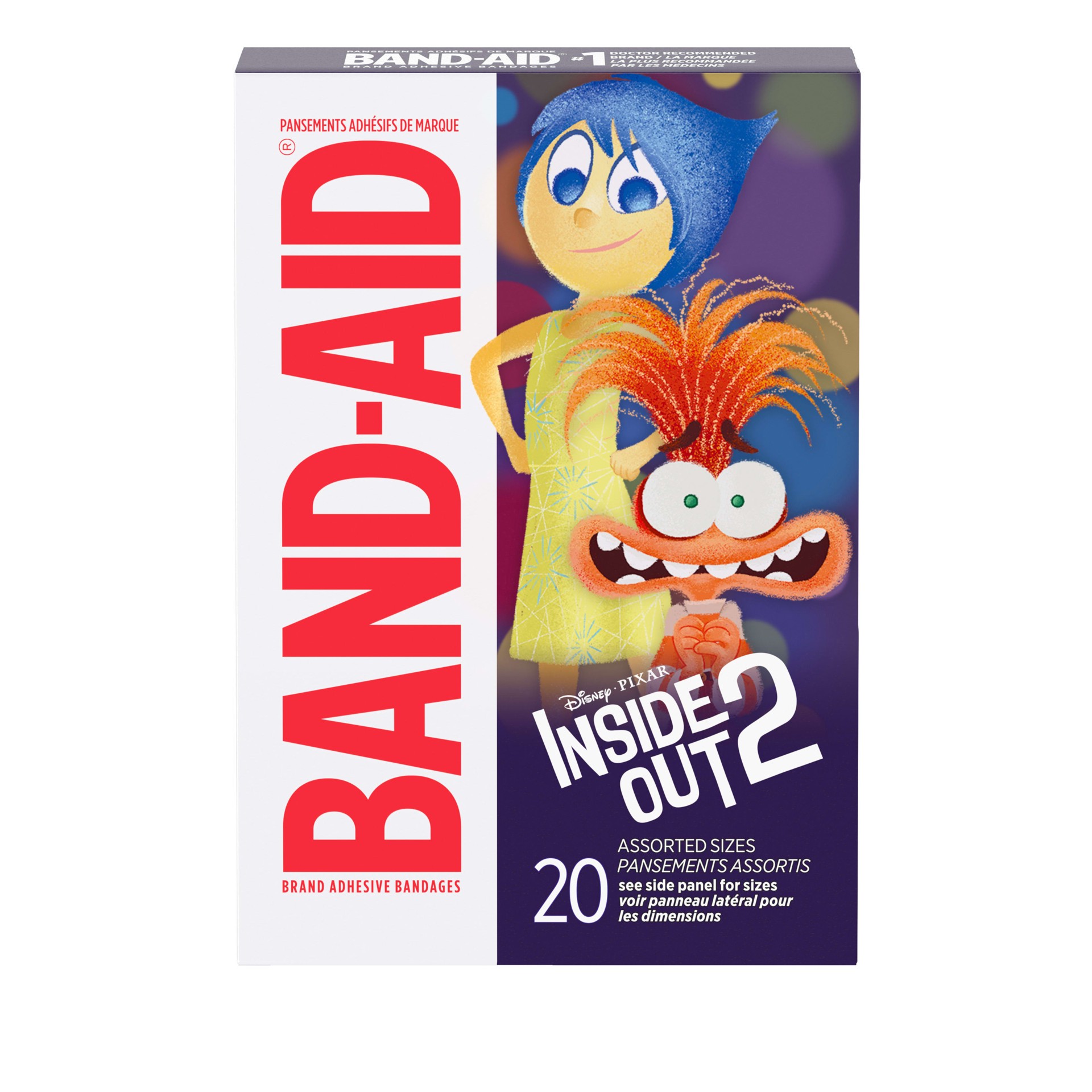 slide 5 of 8, BAND-AID Adhesive First Aid Bandages for Minor Cuts & Scrapes, Wound Care Featuring Disney Pixar's Inside Out Characters, Fun Bandages for Kids & Toddlers, Assorted Sizes, 20 Ct, 20 ct