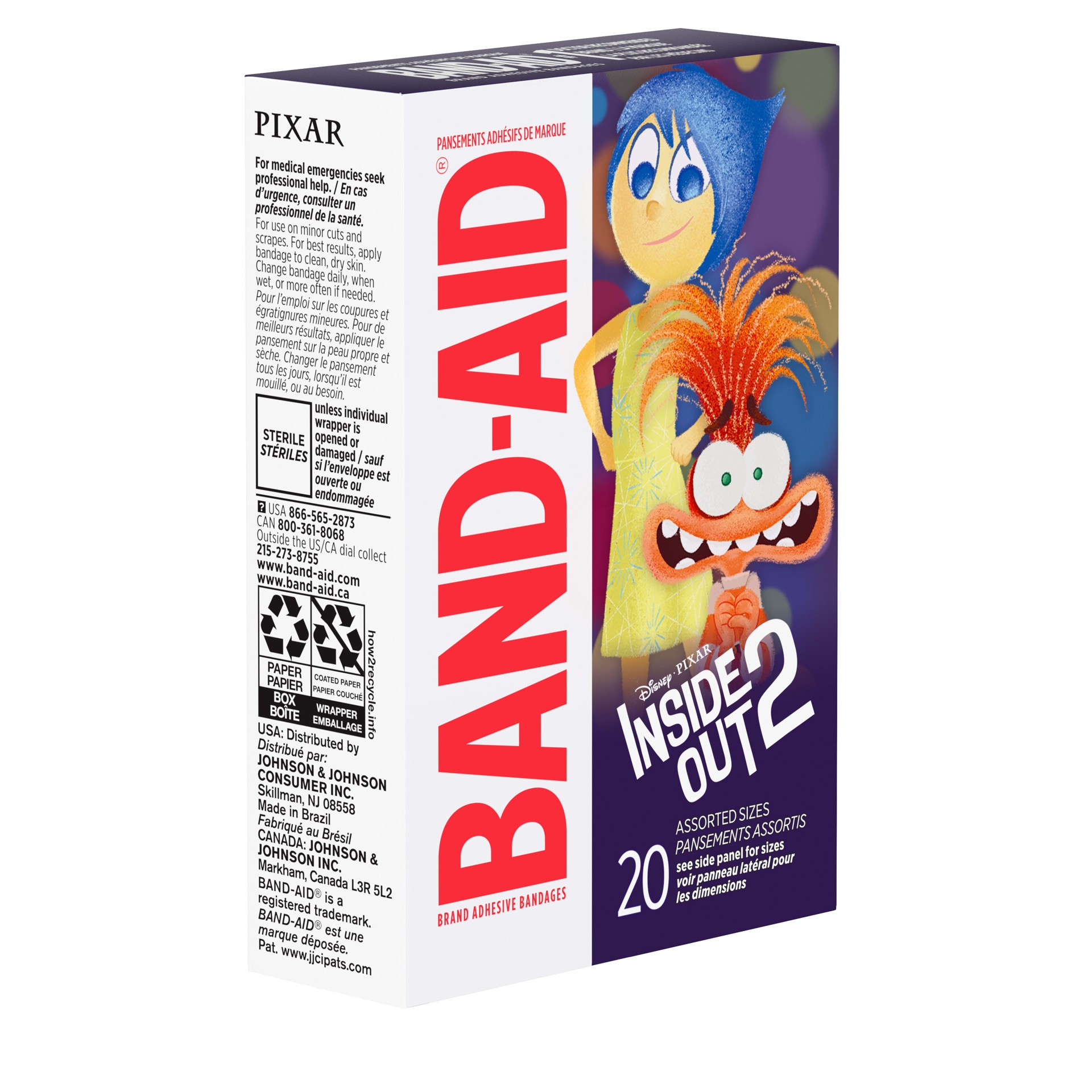 slide 2 of 8, BAND-AID Adhesive First Aid Bandages for Minor Cuts & Scrapes, Wound Care Featuring Disney Pixar's Inside Out Characters, Fun Bandages for Kids & Toddlers, Assorted Sizes, 20 Ct, 20 ct
