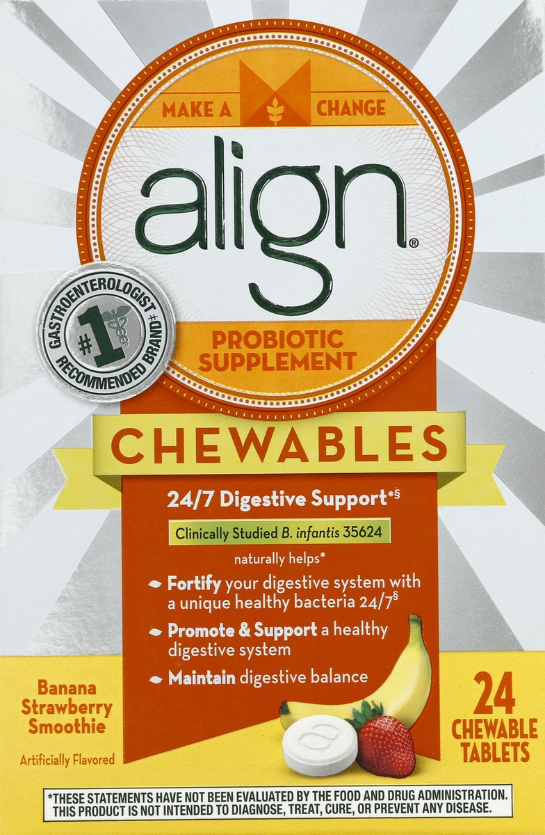 slide 6 of 7, Align Probiotics Chewables, Banana Strawberry, 24 Ct, 24 ct