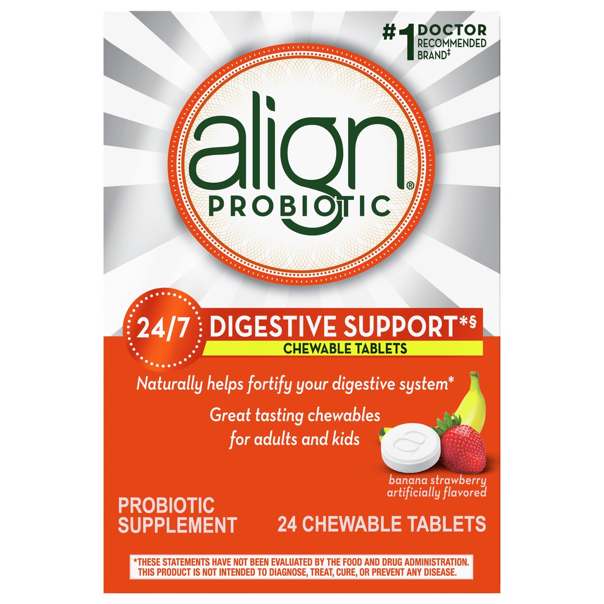 slide 1 of 7, Align Probiotics Chewables, Banana Strawberry, 24 Ct, 24 ct