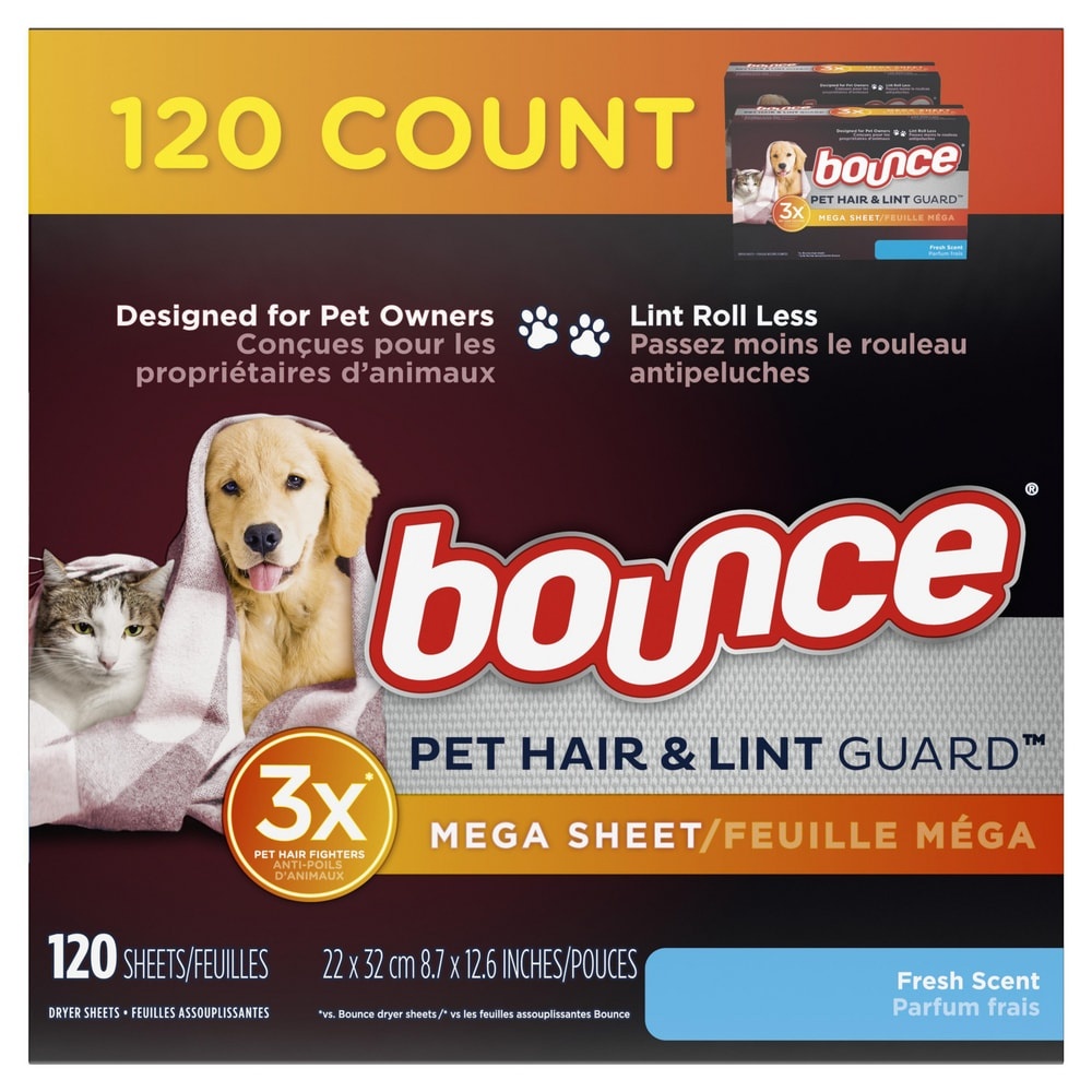 slide 1 of 1, Bounce Pet Hair And Lint Guard Fresh Scent Dryer Sheets, 120 ct