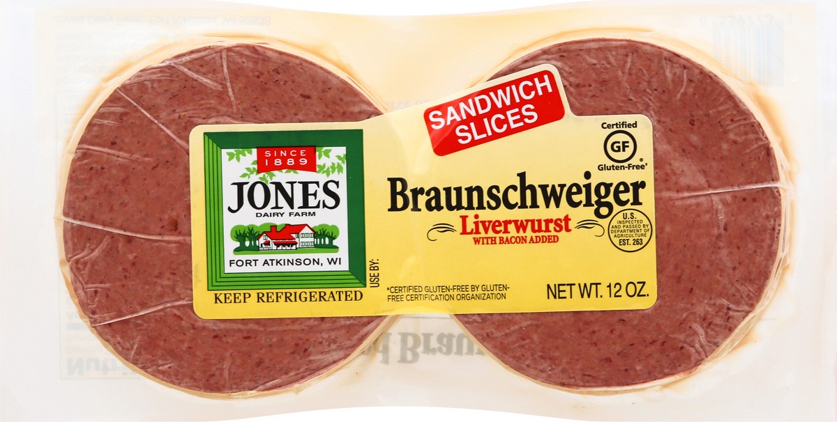 slide 3 of 10, Jones Dairy Farm Liverwurst, Braunschweiger, Sandwich Slices, 12 oz