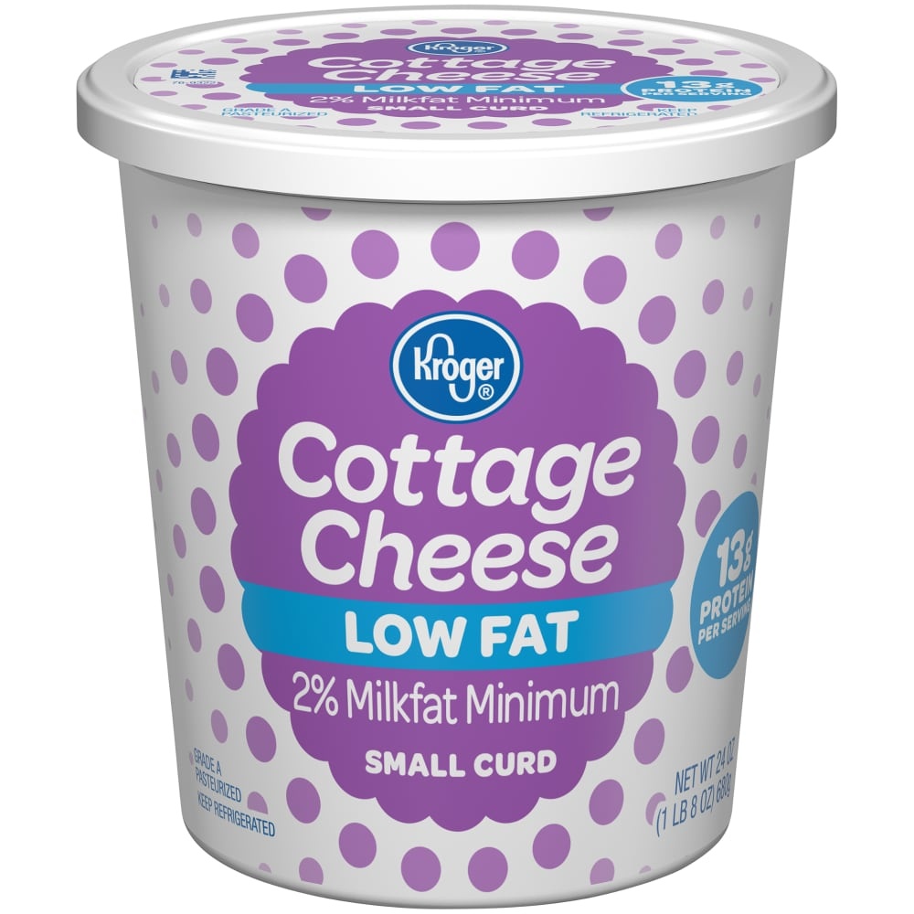 slide 1 of 1, Kroger Low Fat 2% Milkfat Minimum Small Curd Cottage Cheese, 24 oz
