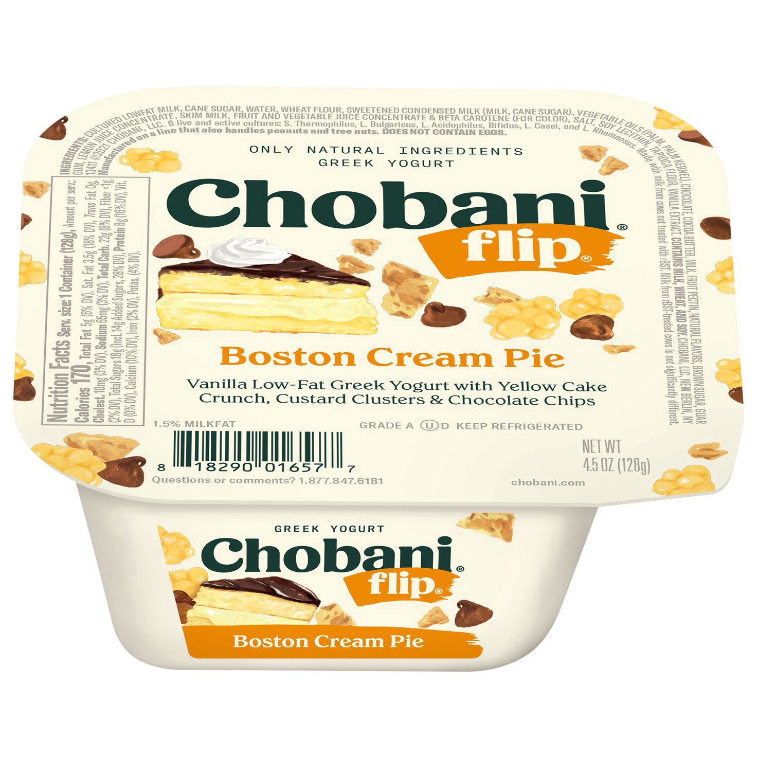 slide 12 of 49, Chobani Flip Low-Fat Greek Yogurt Boston Cream Pie 4.5oz, 4.5 oz