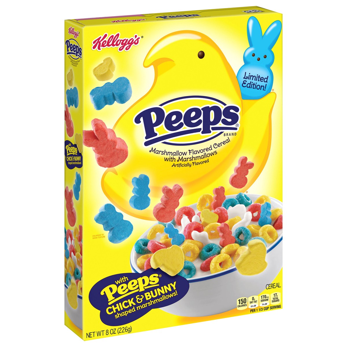 slide 8 of 9, Peeps Kellogg's Peeps Breakfast Cereal, 8 Vitamins and Minerals, Kids Easter Snacks, Original with Marshmallows, 8oz Box, 1 Box, 8 oz