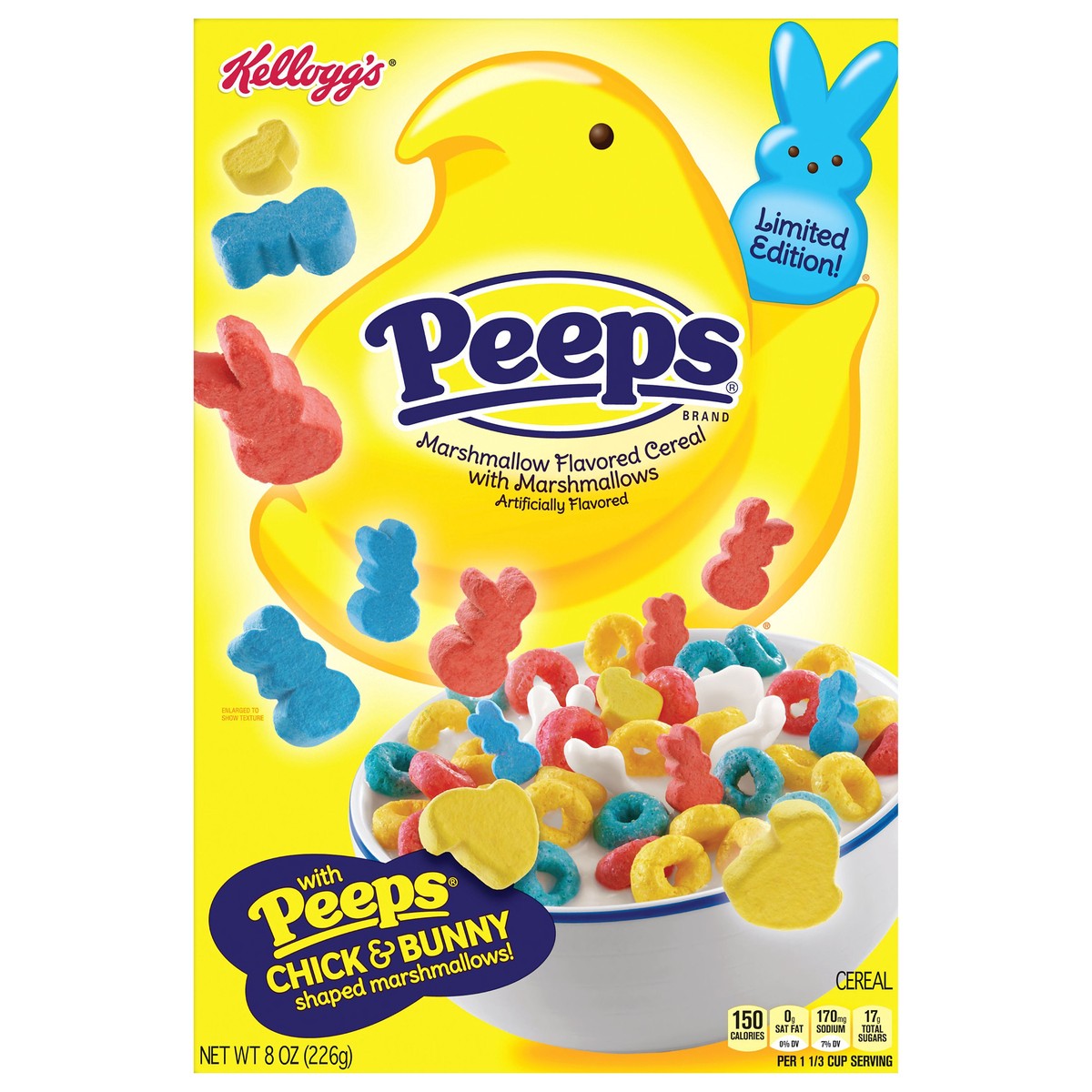 slide 9 of 9, Peeps Kellogg's Peeps Breakfast Cereal, 8 Vitamins and Minerals, Kids Easter Snacks, Original with Marshmallows, 8oz Box, 1 Box, 8 oz