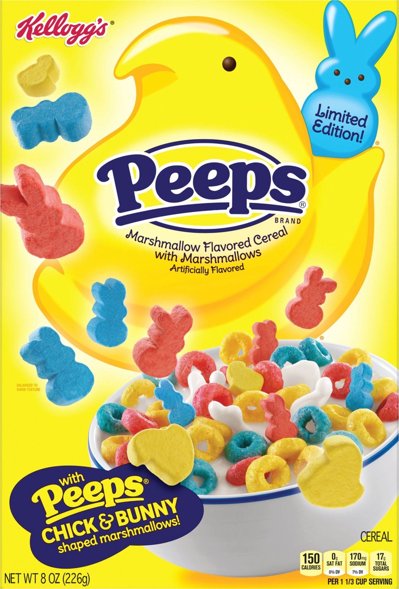 slide 5 of 9, Peeps Kellogg's Peeps Breakfast Cereal, 8 Vitamins and Minerals, Kids Easter Snacks, Original with Marshmallows, 8oz Box, 1 Box, 8 oz