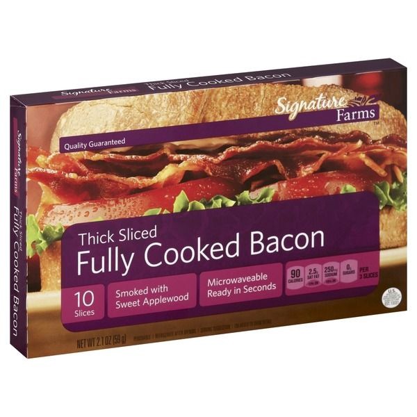 slide 1 of 5, Signature Kitchens Bacon, Fully Cooked, Thick Sliced, 