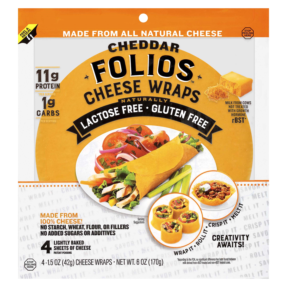 slide 1 of 6, Folios Cheddar Cheese Wraps, 6 oz