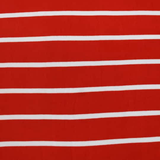 slide 1 of 3, Fabric Merchants White Stripes On Red Double Brushed 4-Way Stretch Fabric, 60 in