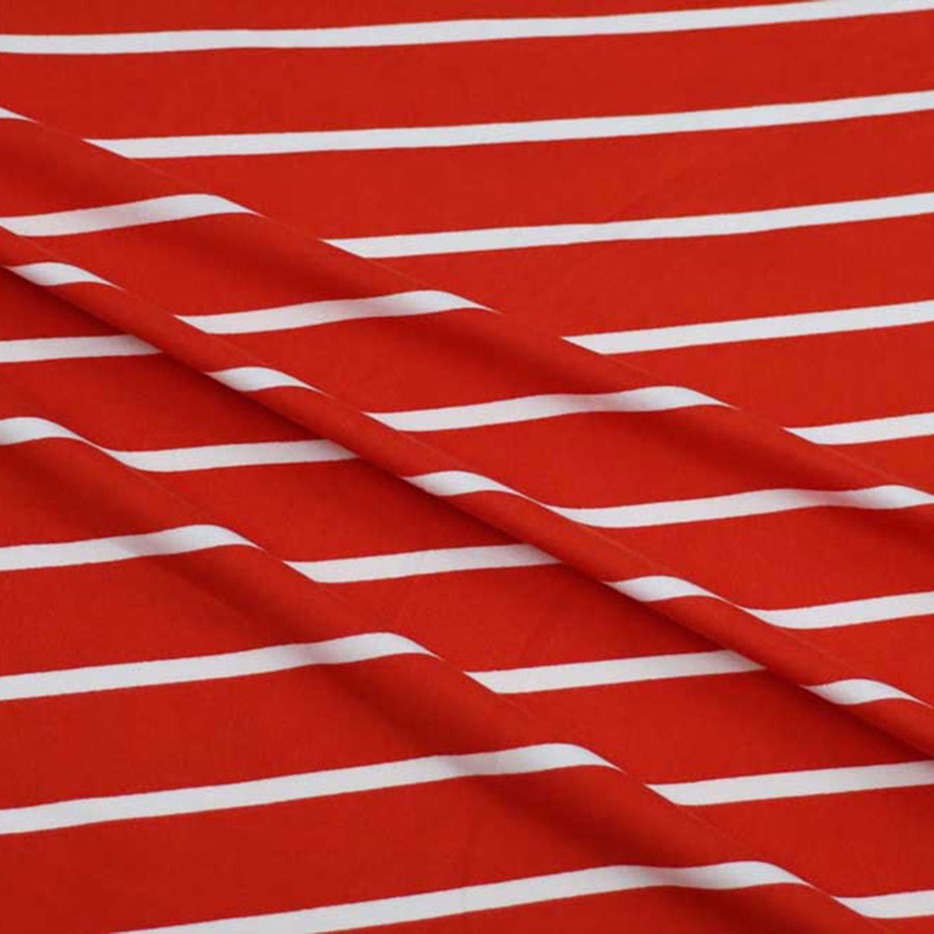 slide 3 of 3, Fabric Merchants White Stripes On Red Double Brushed 4-Way Stretch Fabric, 60 in