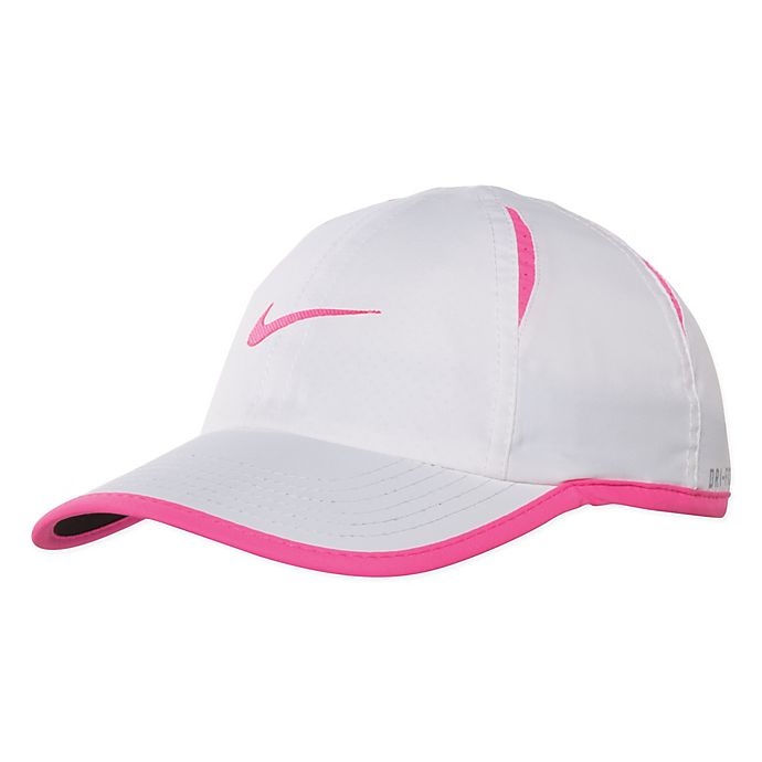 white nike hat with pink swoosh