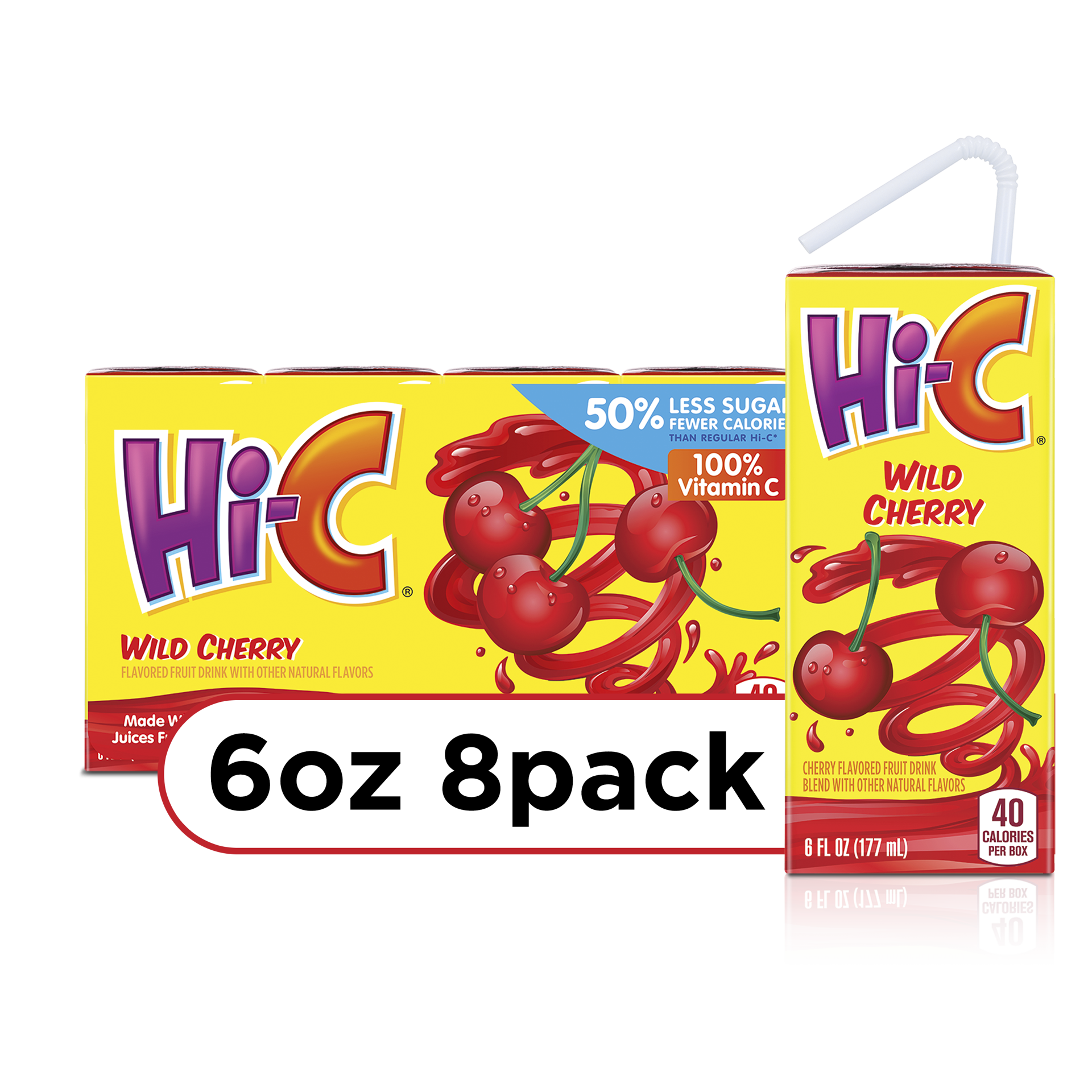 slide 1 of 5, Hi-C Wild Cherry Cartons, 6 fl oz, 8 Pack, 8 ct