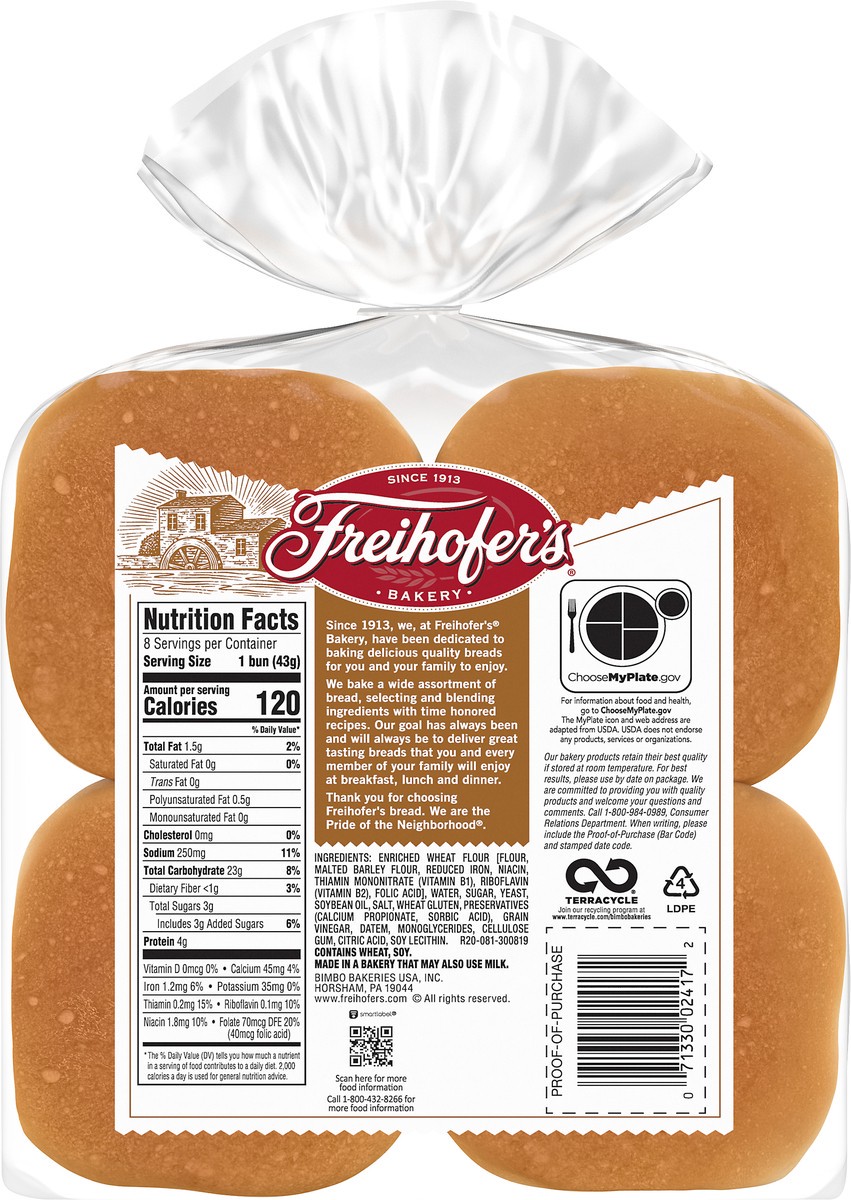 slide 3 of 7, Freihofer's Hamburger Buns, 8 count, 12 oz, 8 ct