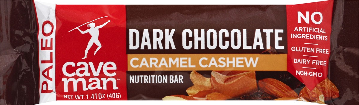 slide 9 of 10, Caveman Dark Chocolate Caramel Cashew Nutrition Bar, 1.4 oz