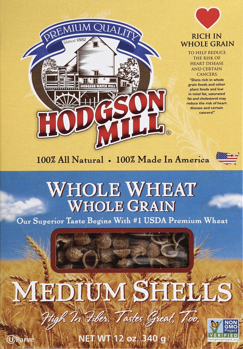 slide 4 of 4, Hodgson Mill Whole Wheat Whole Grain Medium Shells, 12 oz