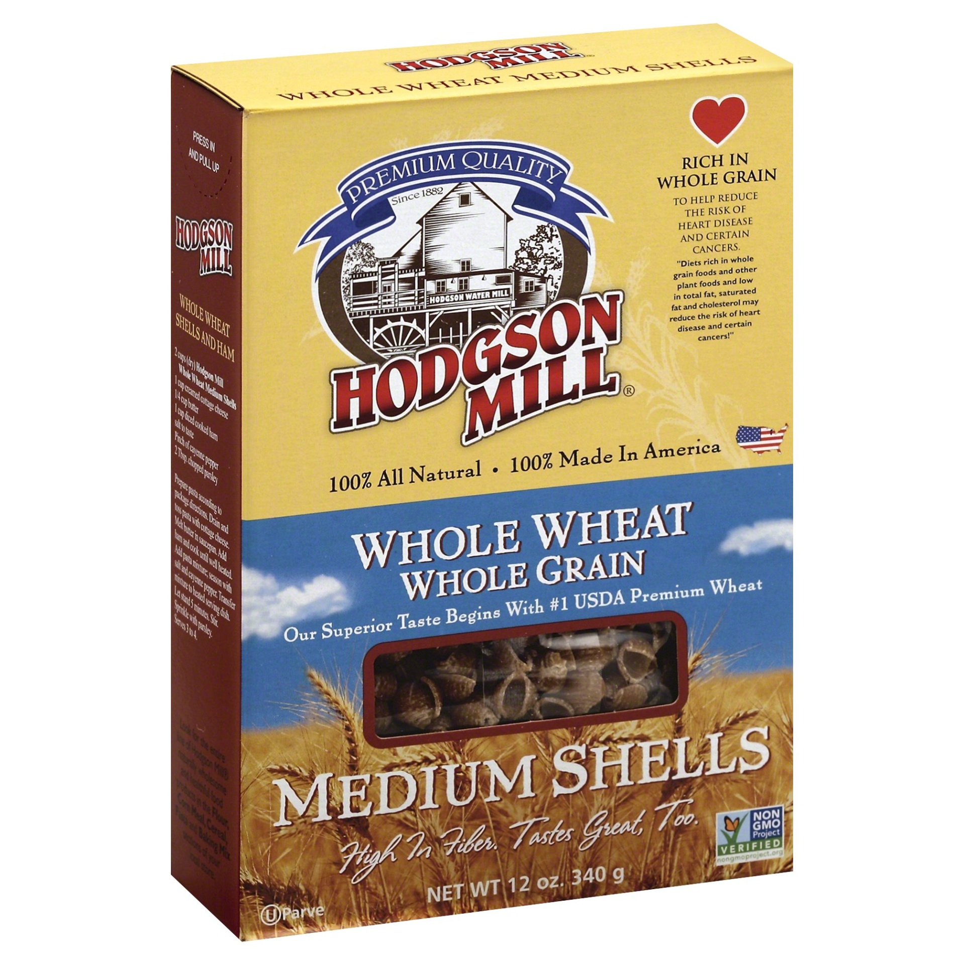 slide 1 of 4, Hodgson Mill Whole Wheat Whole Grain Medium Shells, 12 oz