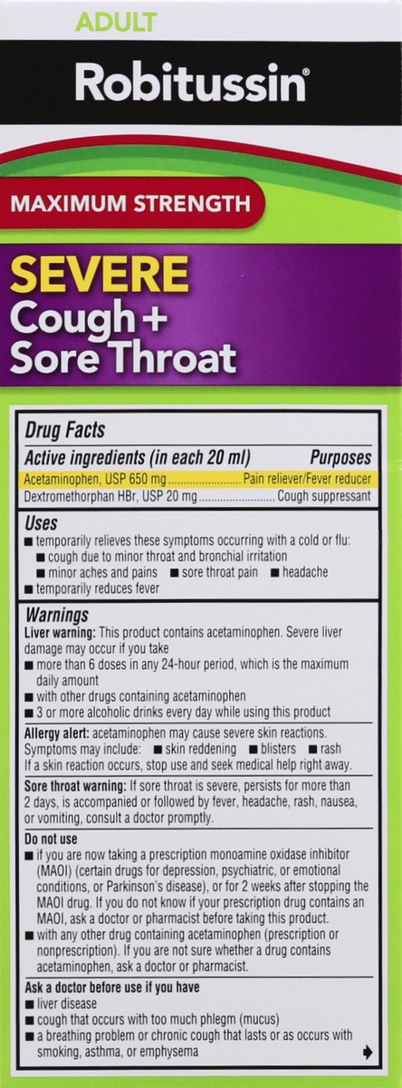 slide 3 of 12, Robitussin Adult Maximum Strength Severe Cough + Sore Throat 8 fl oz, 8 fl oz