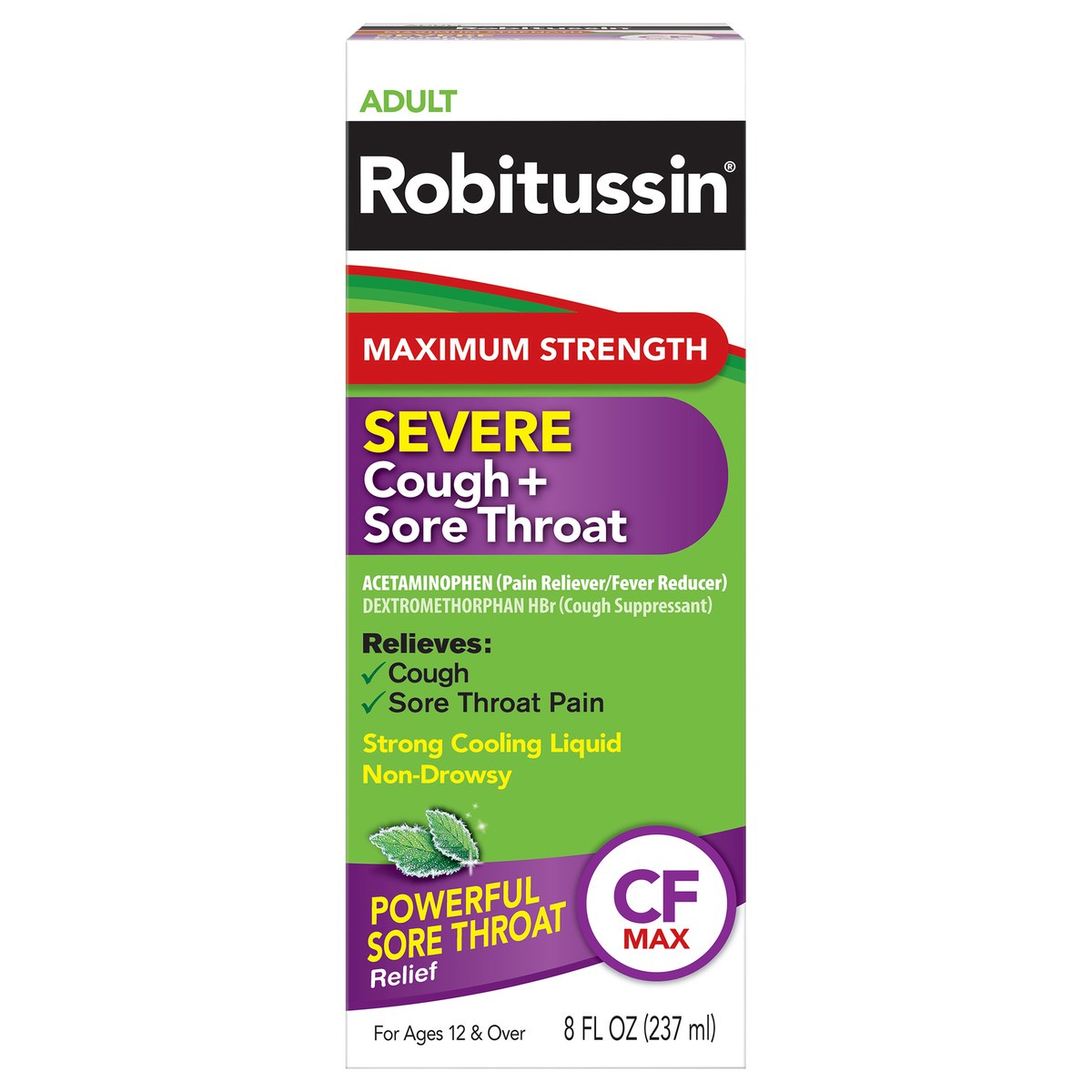 slide 1 of 12, Robitussin Adult Max Strength Severe Cough + Sore Throat Relief Medicine, Acetaminophen, 8 Fl Oz, 8 fl oz