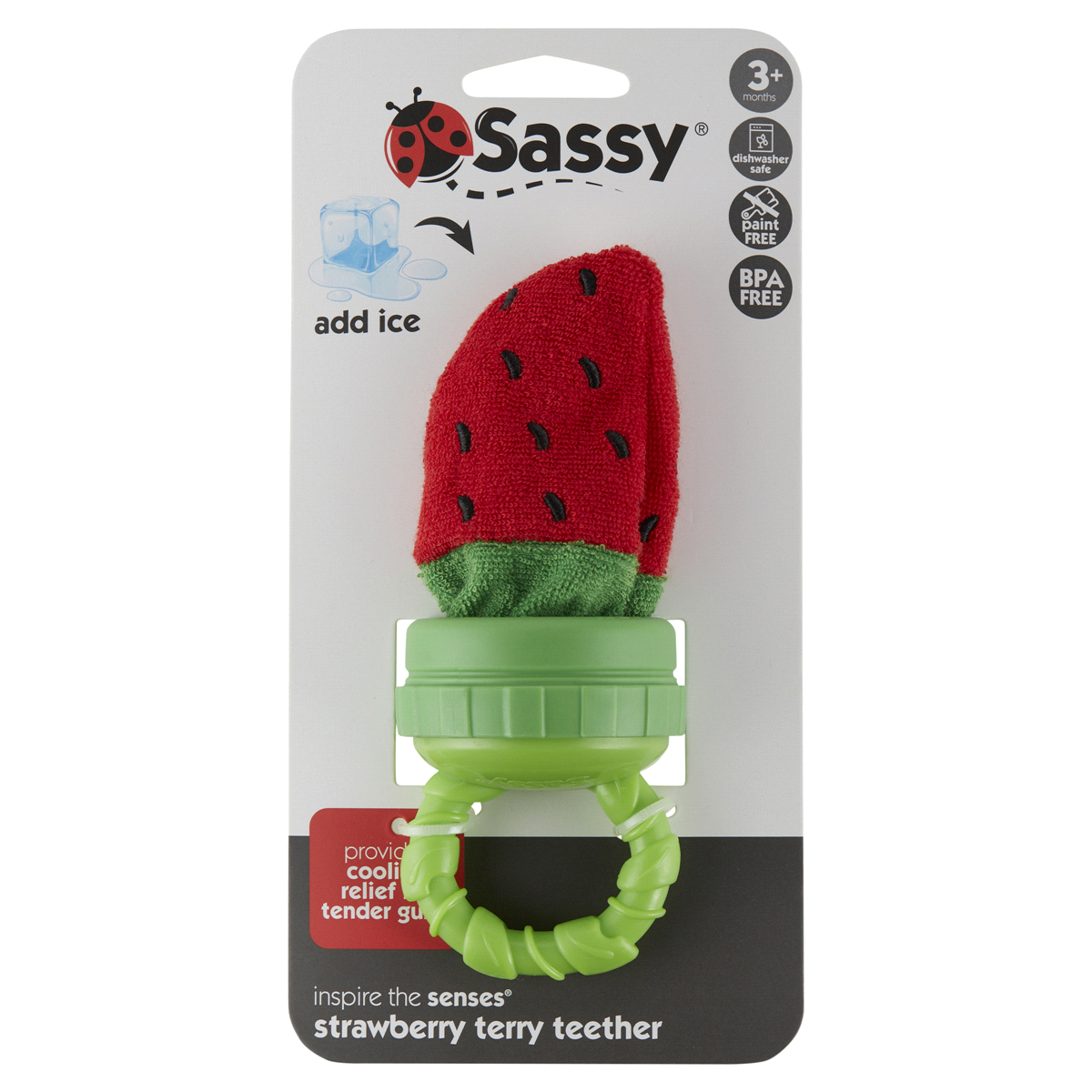 slide 1 of 5, Sassy Strawberry Terry Teether, 1 ct