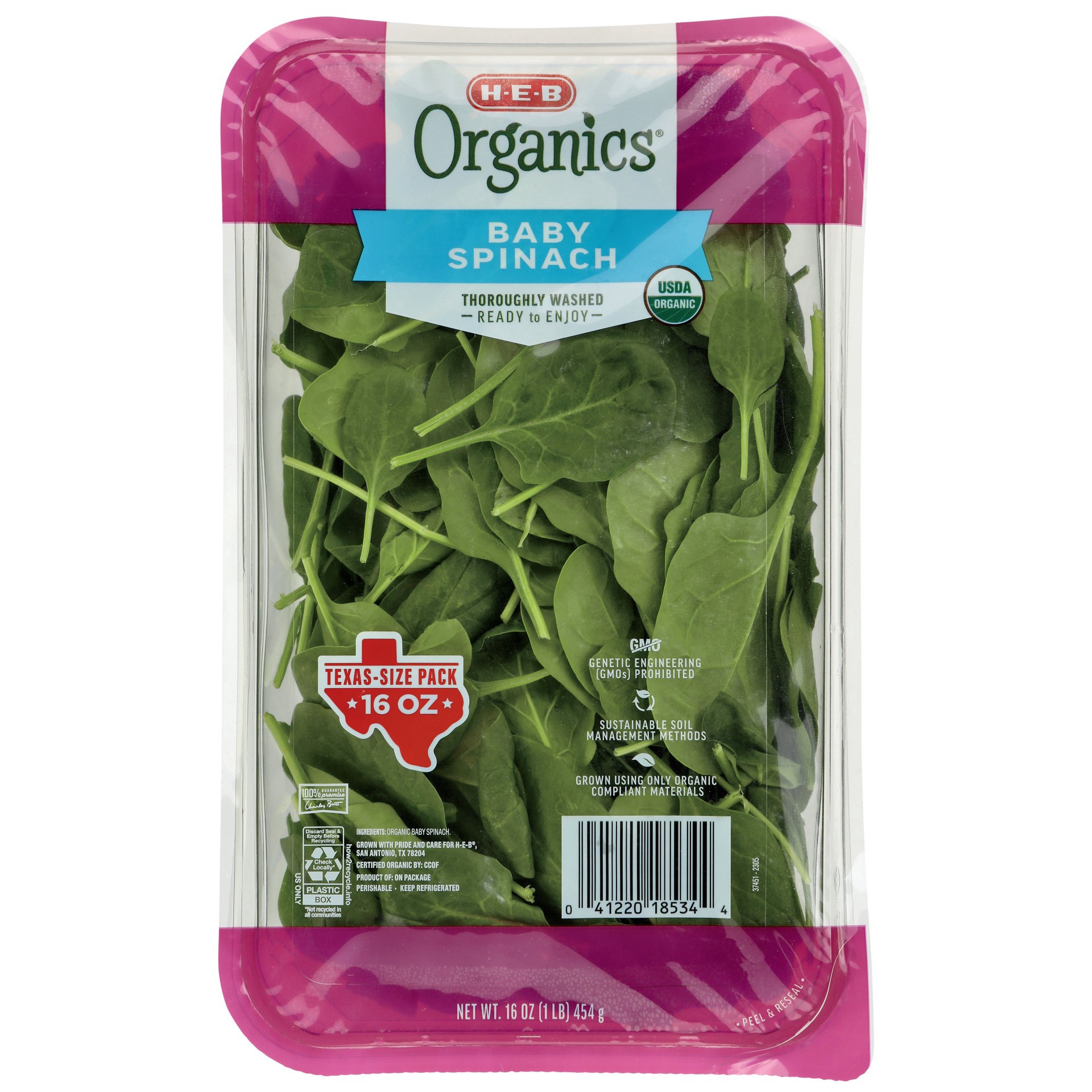 slide 1 of 1, H-E-B Organics Fresh Baby Spinach - Texas-Size Pack, 16 oz