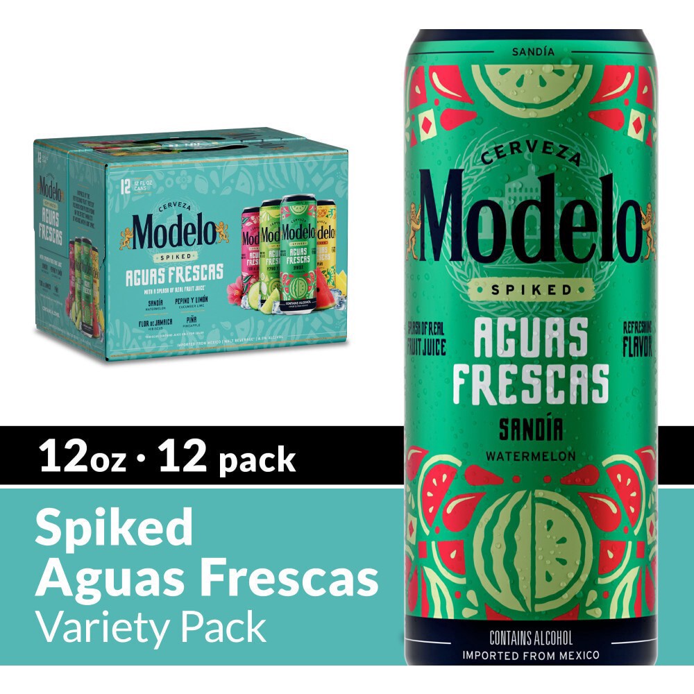 slide 6 of 6, Modelo Spiked Aguas Frescas Variety Pack Flavored Malt Beverage, 12 pk 12 fl oz Cans, 4.5% ABV, 144 fl oz