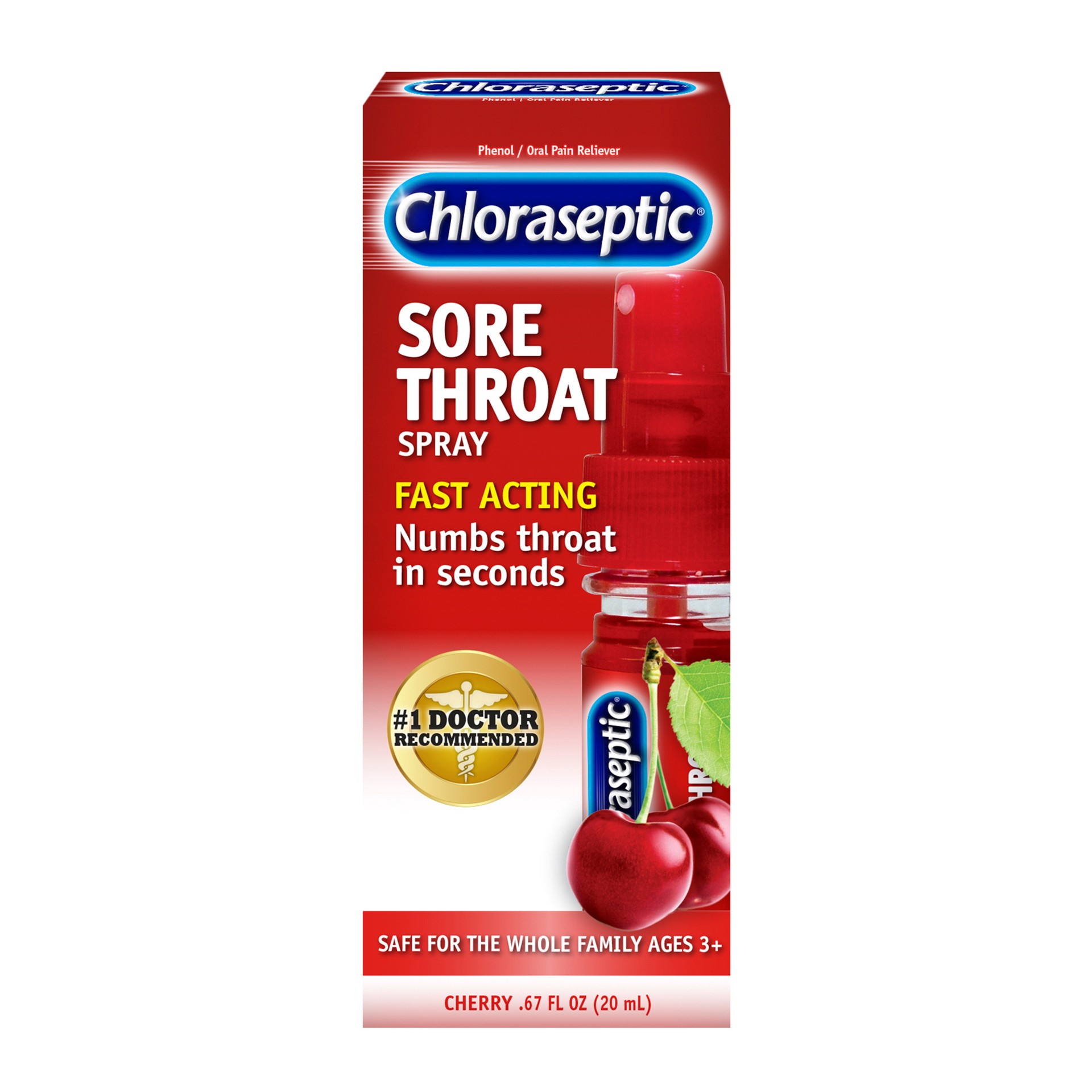 slide 1 of 5, Chloraseptic Sore Throat Spray, Cherry, Pocket Pump 0.67 fl oz, 1 Bottle, 0.67 fl oz