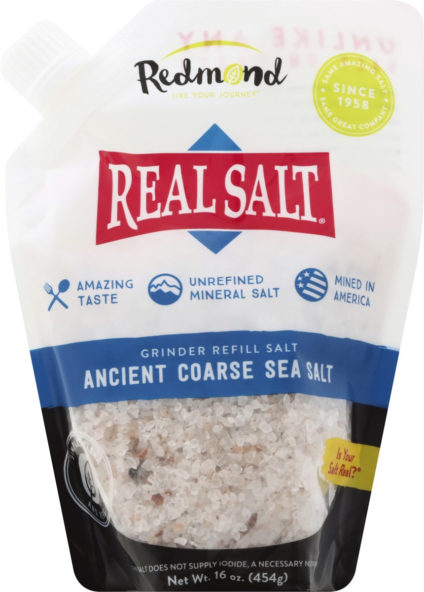 slide 1 of 9, Redmond Ancient Coarse Sea Salt 16 oz, 16 oz