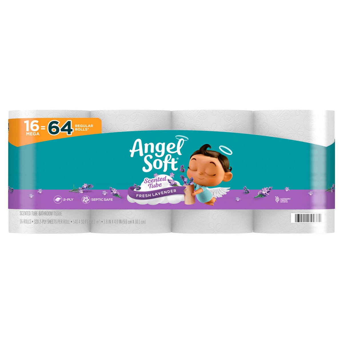 slide 1 of 6, Angel Soft Toilet Paper With Fresh Lavender Scented Tube, 16 Mega Rolls, 540.40 FTK