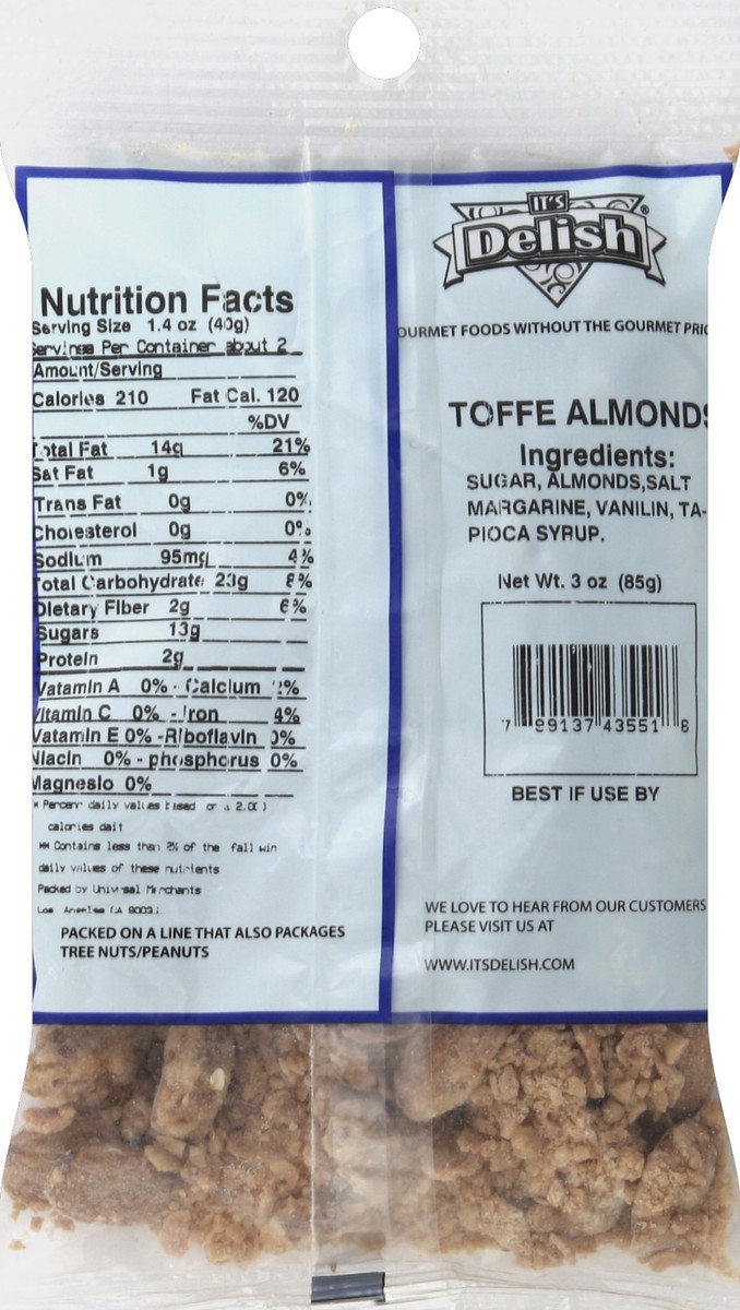 slide 2 of 4, It's Delish Toffee Almonds 3 oz, 3 oz