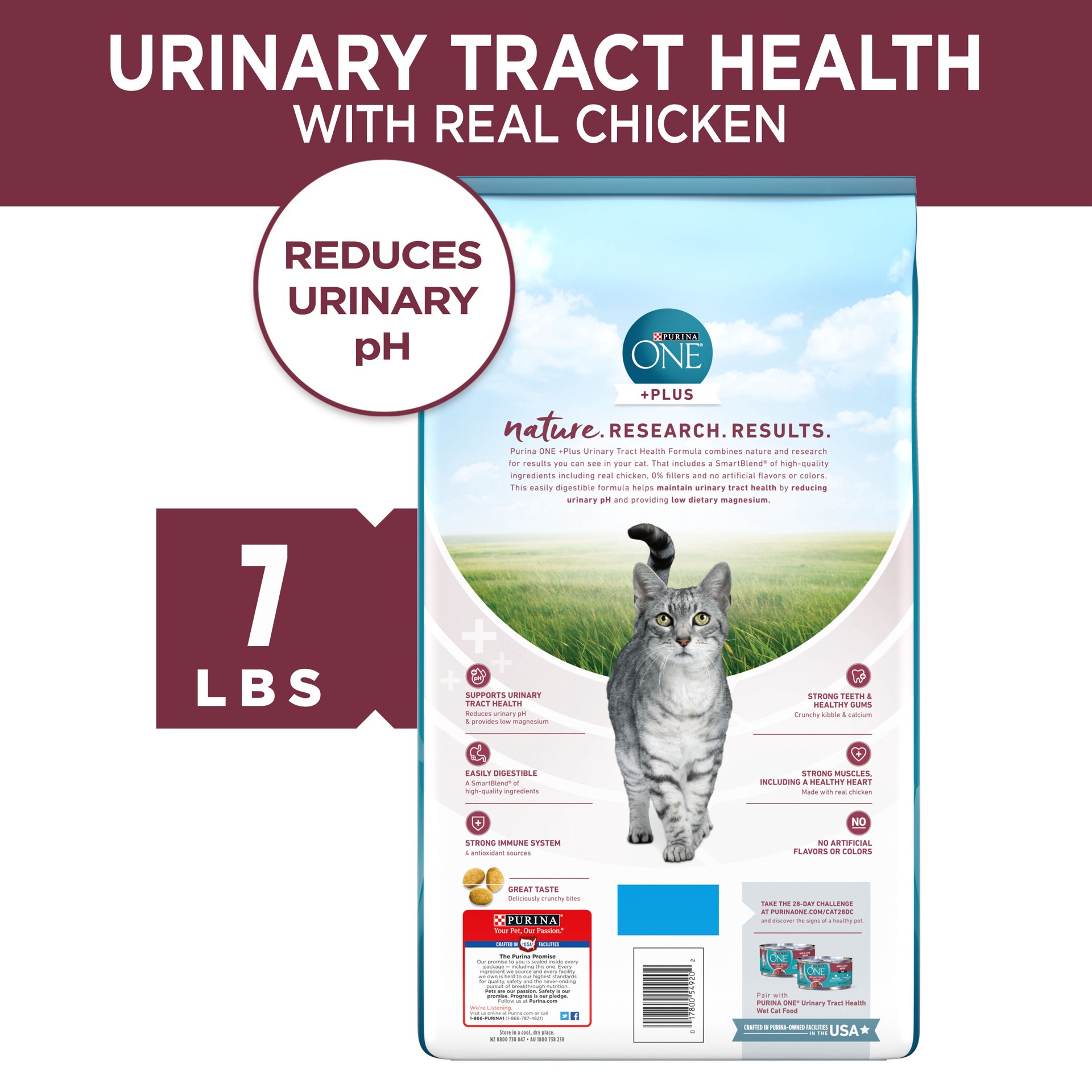 slide 8 of 8, ONE Purina ONE High Protein Dry Cat Food, +Plus Urinary Tract Health Formula, 7 lb