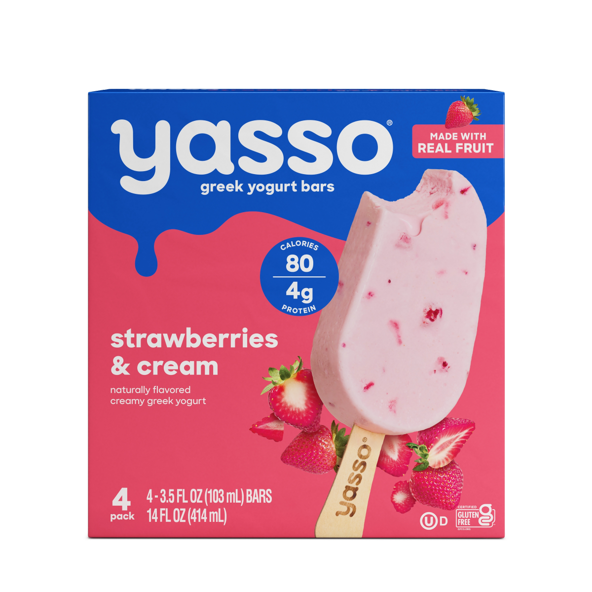 slide 1 of 5, Yasso Yasso Frozen Greek Yogurt Bars Strawberries & Cream Bars 4 3.5fl Oz Bars, 4 ct