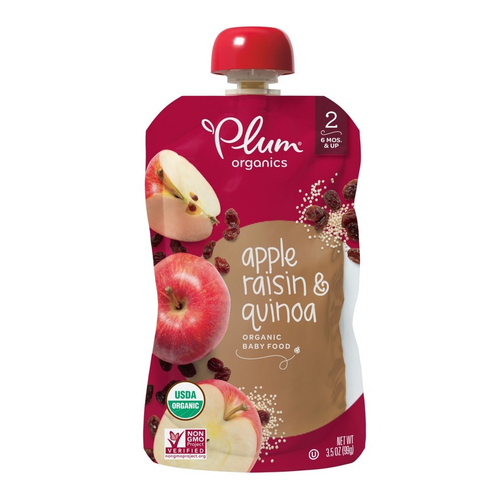 slide 3 of 5, Plum Organics 2 (6 Months & Up) Organic Apple, Raisin & Quinoa Baby Food 3.5 oz, 4 oz