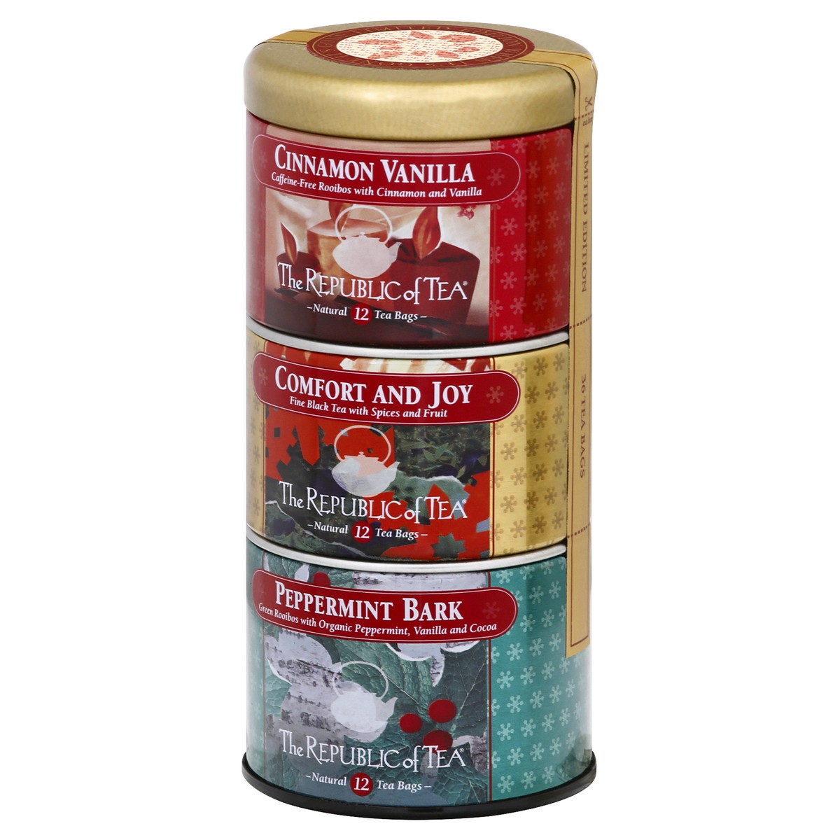 slide 2 of 12, The Republic of Tea Tea Bags Cinnamon Vanilla/Comfort and Joy/Peppermint Bark Holiday Tea - 36 ct, 36 ct