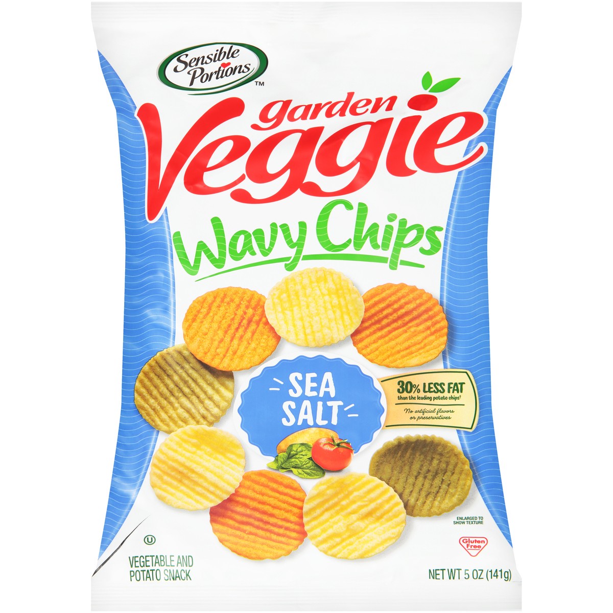 slide 6 of 9, Garden Veggie Sensible Portions Garden Veggie Wavy Chips Sea Salt Vegetable & Potato Snack 5 oz. Bag, 5 oz