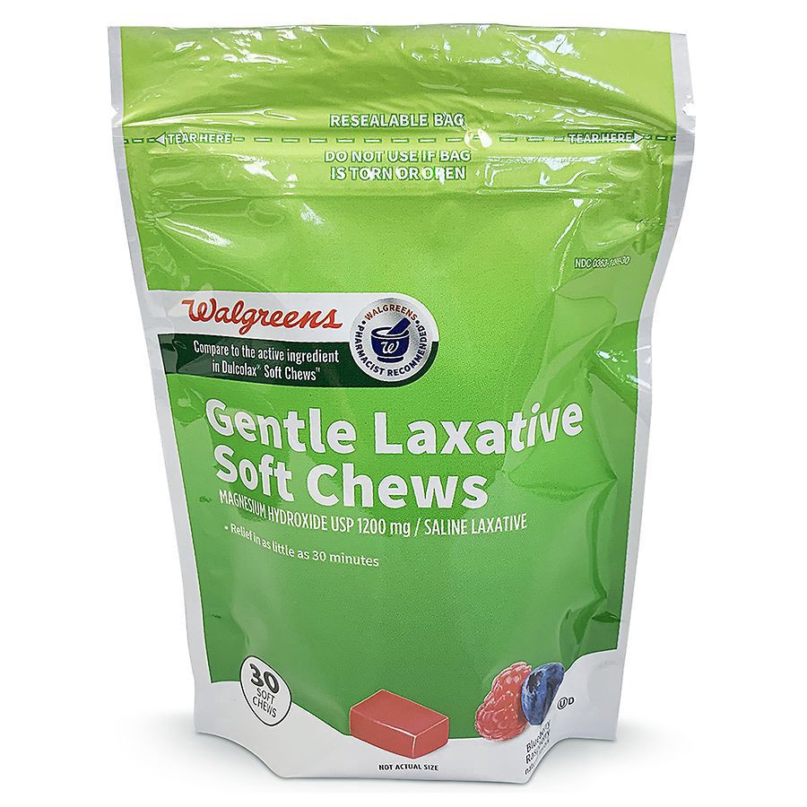 slide 1 of 3, Walgreens Gentle Laxative Soft Chews Blueberry-Raspberry, 30 ct