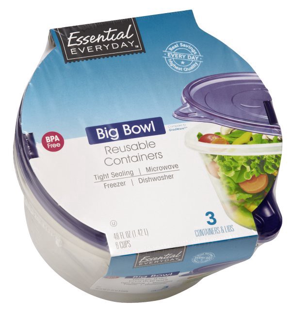 slide 1 of 1, Essential Everyday Big Bowl Containr Disposable, 3 ct