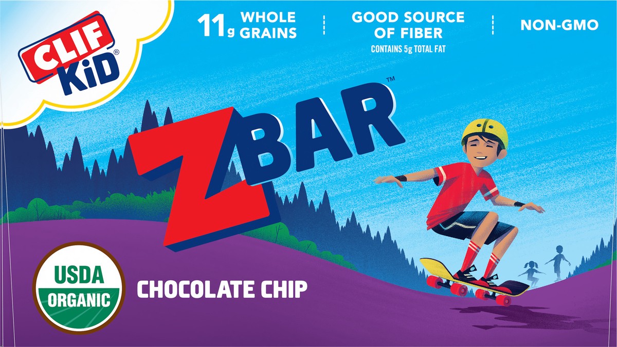 slide 6 of 9, CLIF Kid Zbar - Chocolate Chip - Soft Baked Whole Grain Snack Bars - USDA Organic - Non-GMO - Plant-Based - 1.27 oz. (18 Pack), 22.86 oz