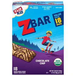 Zbar - Chocolate Chip - Soft Baked Whole Grain Snack Bars - USDA Organic - Non-GMO - Plant-Based - 1.27 oz. (18 Pack)