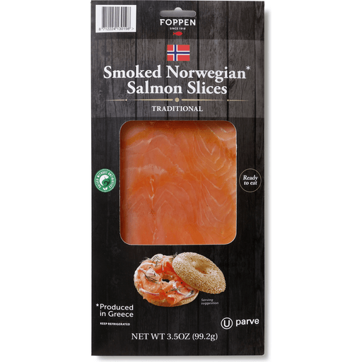 slide 1 of 1, Foppen Smoked Norwegian Salmon Slices, 3.5 oz