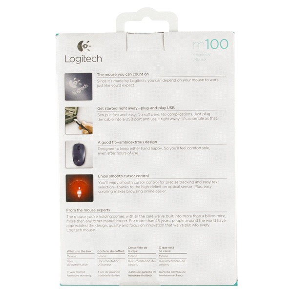 slide 4 of 5, Logitech Mouse M100 - Dark (USB Only), 1 ct