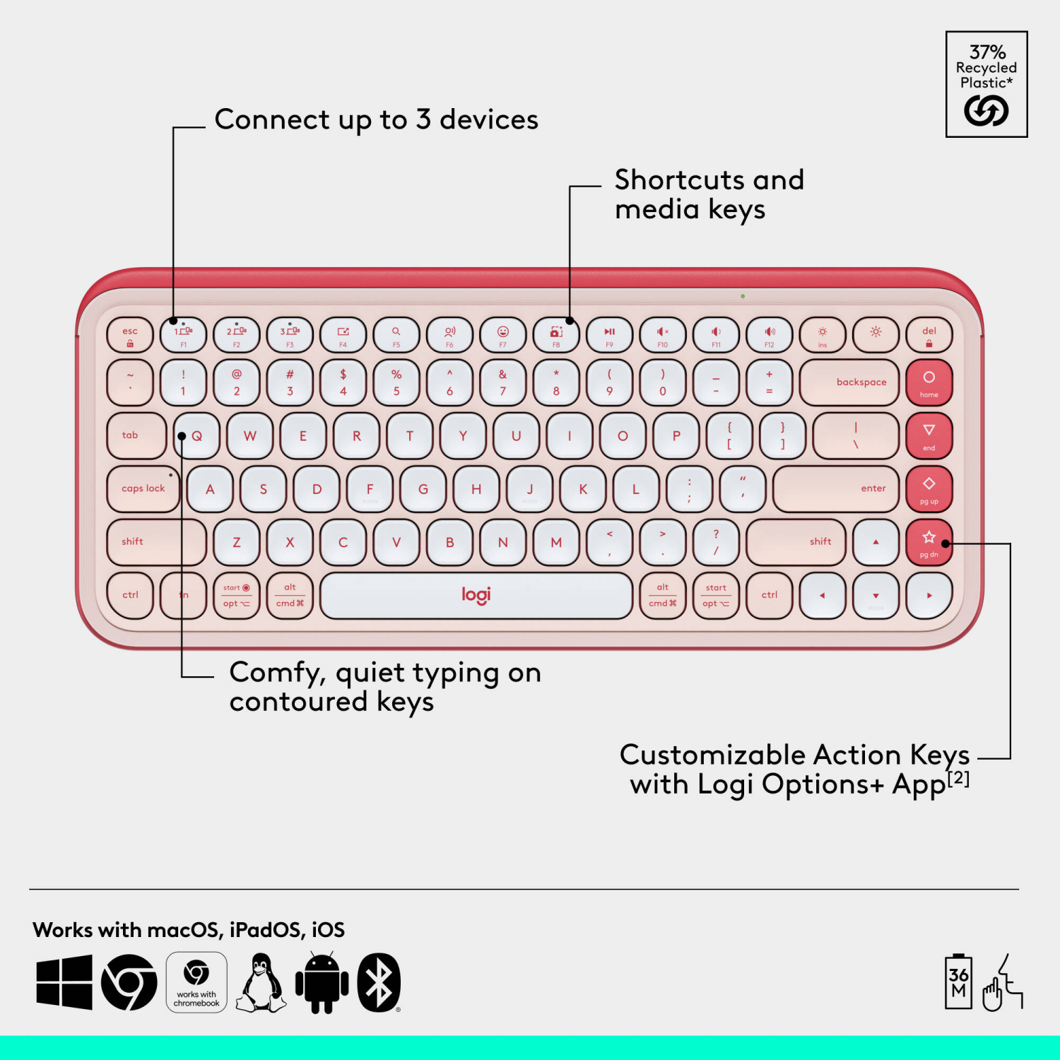 slide 3 of 5, Logitech POP Icon Combo in Rose and Off White, 1 ct
