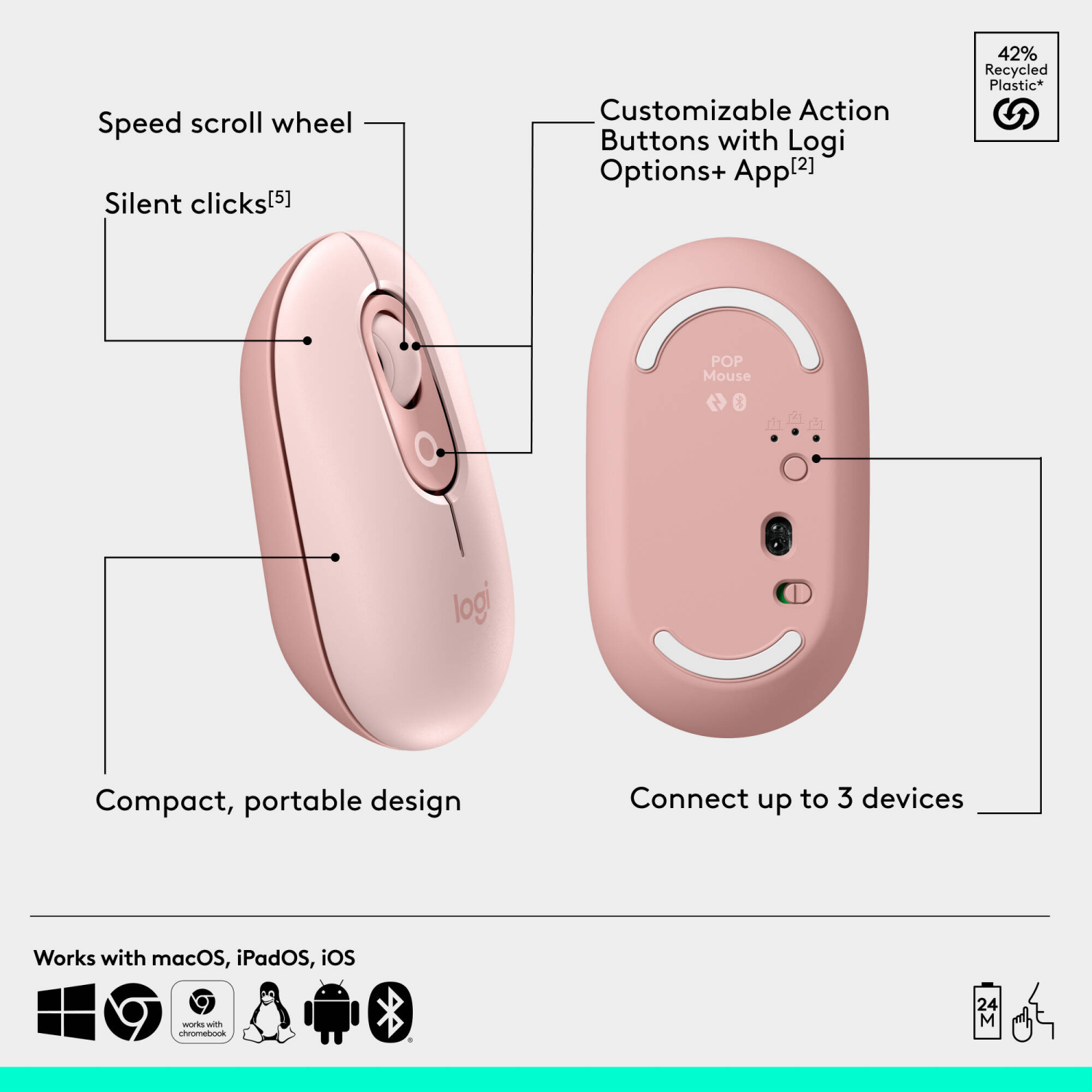 slide 5 of 5, Logitech POP Icon Combo in Rose and Off White, 1 ct